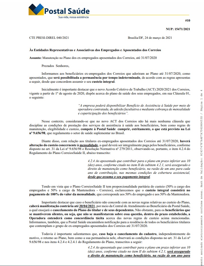 Postal Saúde Alteração Cobrança de Mensalidade 1 de 3