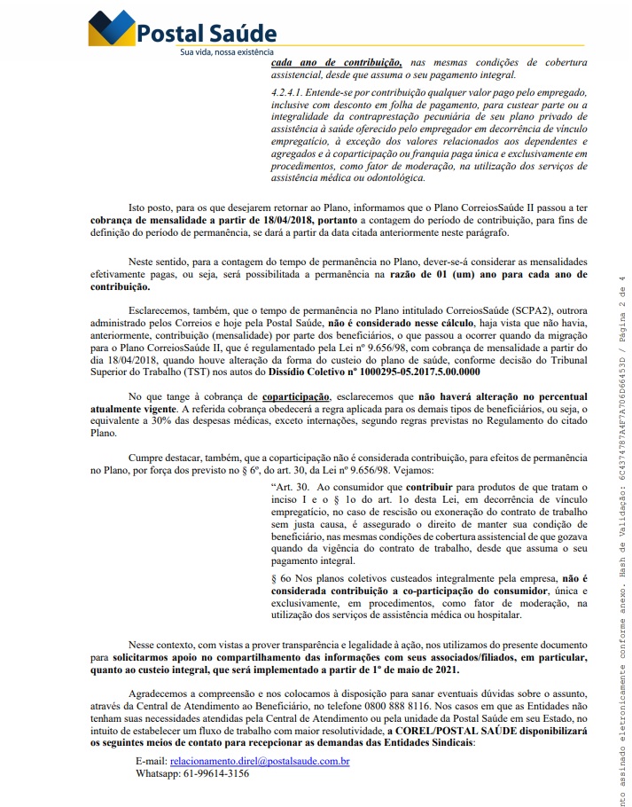 Postal Saúde Alteração Cobrança de Mensalidade 2 de 3